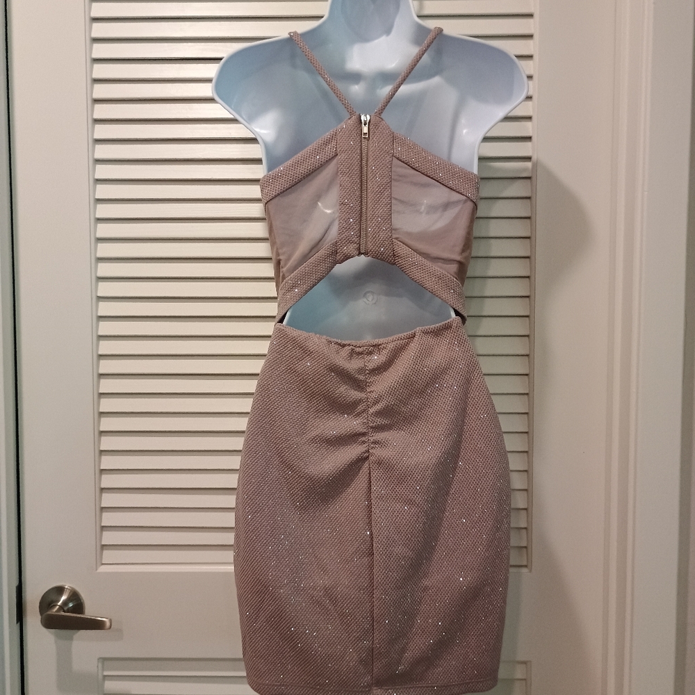 Love Nickie Lew Elegant Sparkling Mauve Sheer Back Dress Size Small